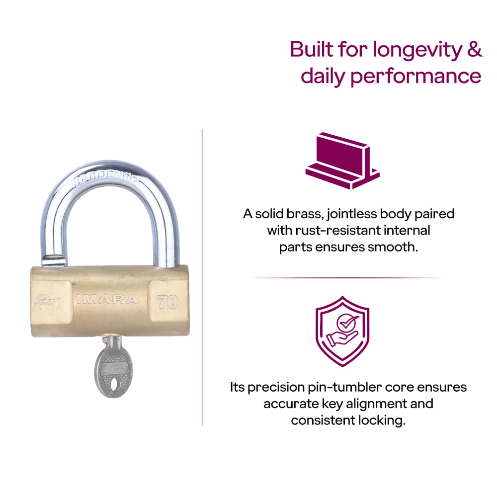  Godrej Imara 70 mm I 3 Keys I For Shutters, Grills & Main Doors I Brass Finish I  1 year warranty